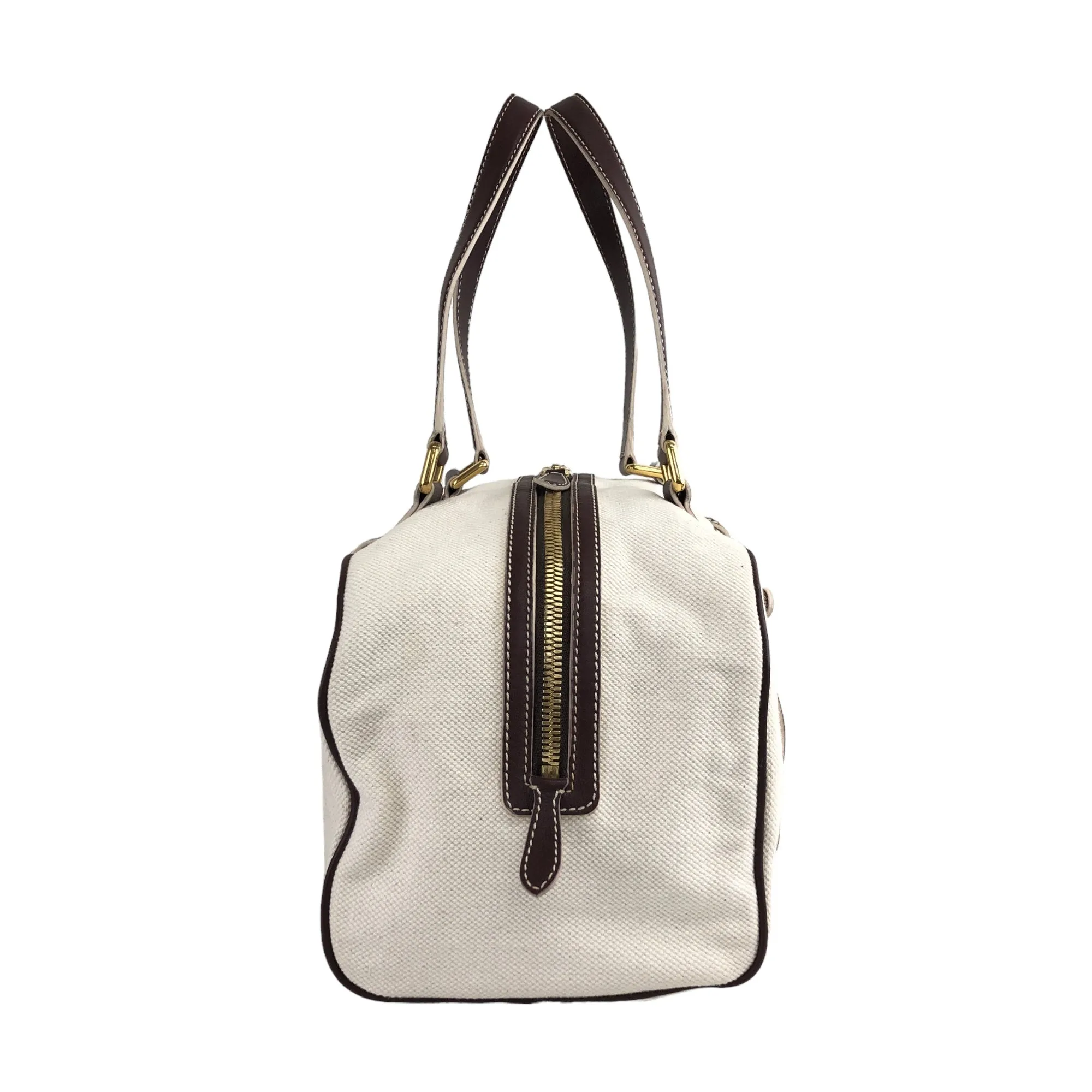 CELINE Blason Canvas Leather Small Boston bag White Vintage kti2jr