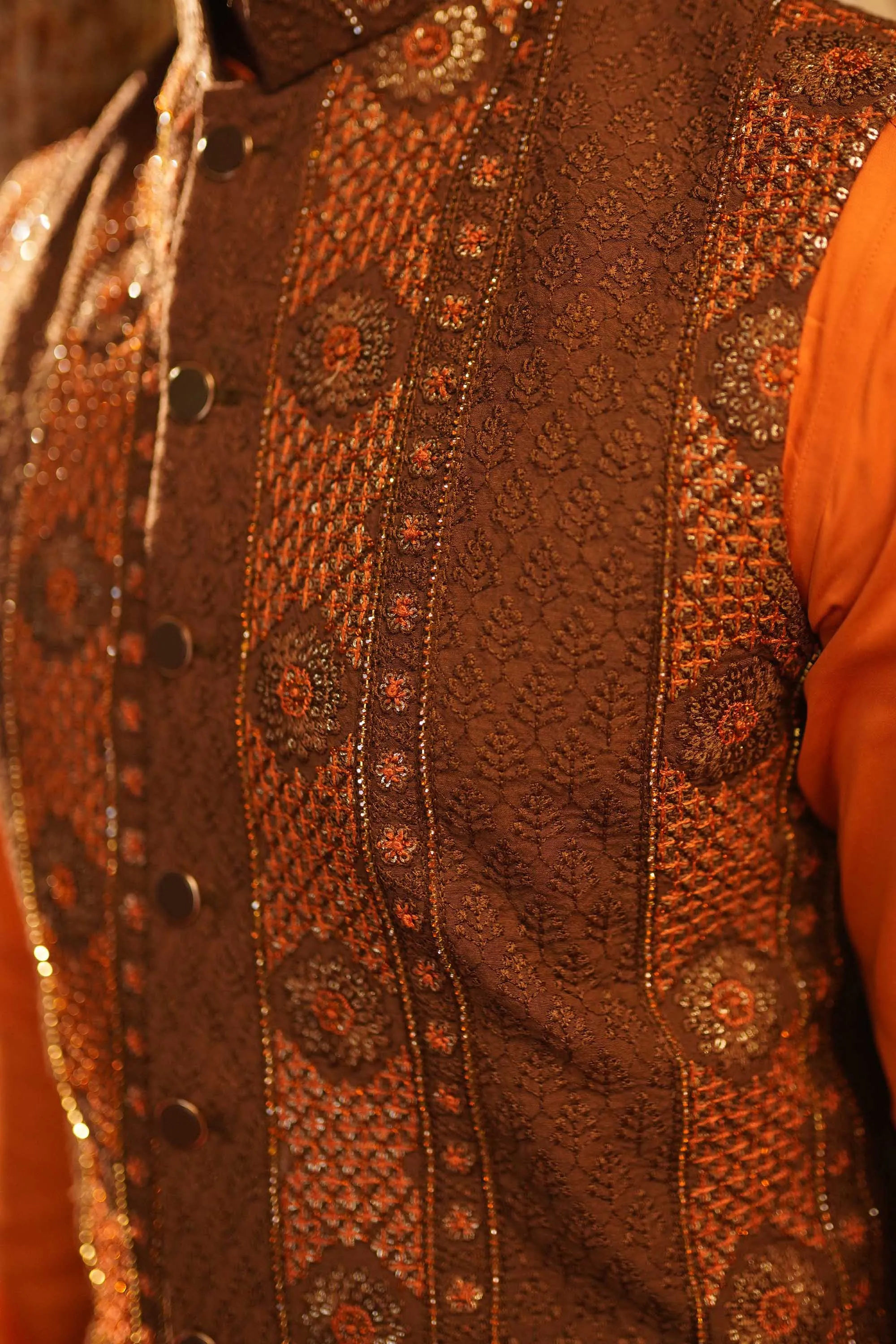 Chocolate Brown Embellished Waistcoat Kurta Set