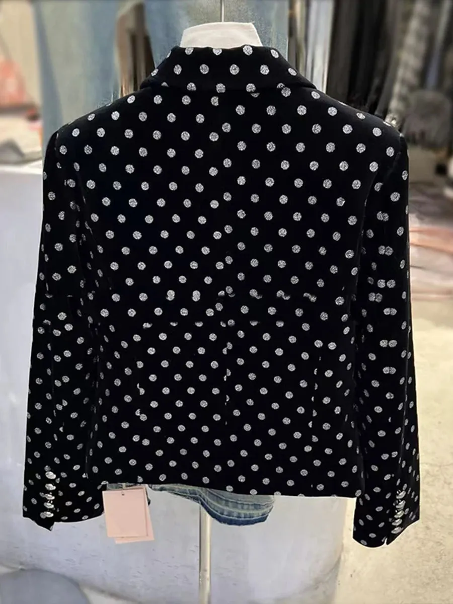 Colorblock Dot Slimming Blazers For Women Notched Collar Long Sleeve Tunic Spliced Button Temperament Coats Female