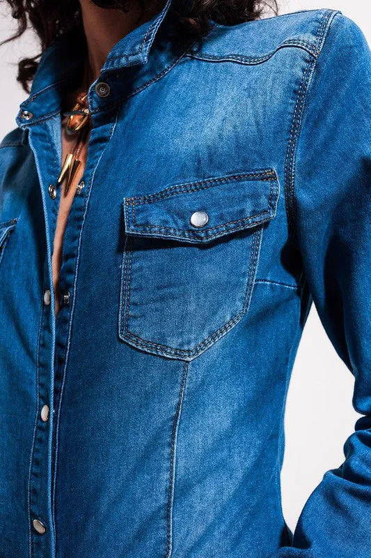 DENIM SHIRT IN MID WASH BLUE