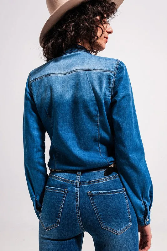 DENIM SHIRT IN MID WASH BLUE