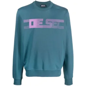 Diesel Striped Logo Blue Sweatshirt