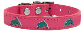 Dolphin Widget Genuine Leather Dog Collar Pink 14