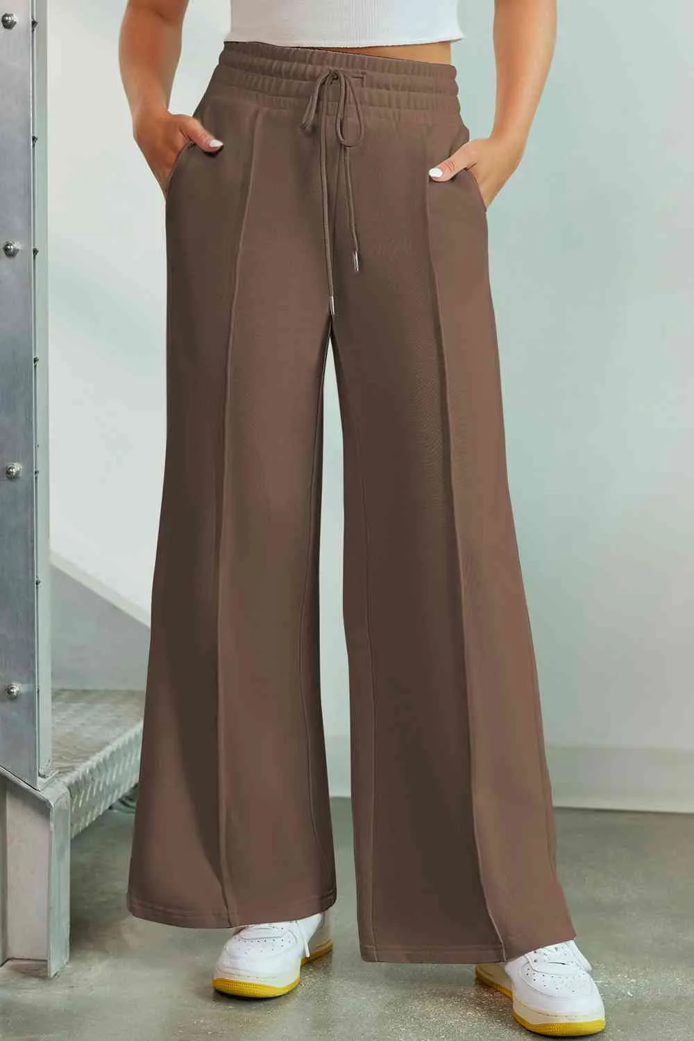 Drawstring High Waist Wide Leg Pants with Pockets (9 colors)