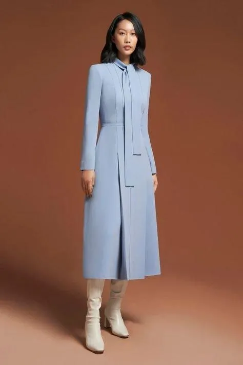 Elegant long pastel blue neck tie dress- Nina