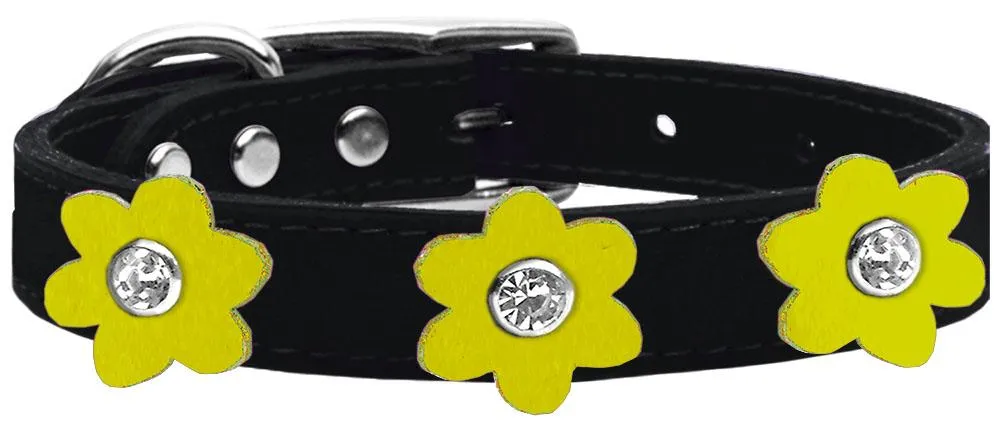 Flower Leather Collar Black With Yellow Flowers Size 18