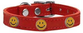 Happy Face Widget Genuine Leather Dog Collar Red 26