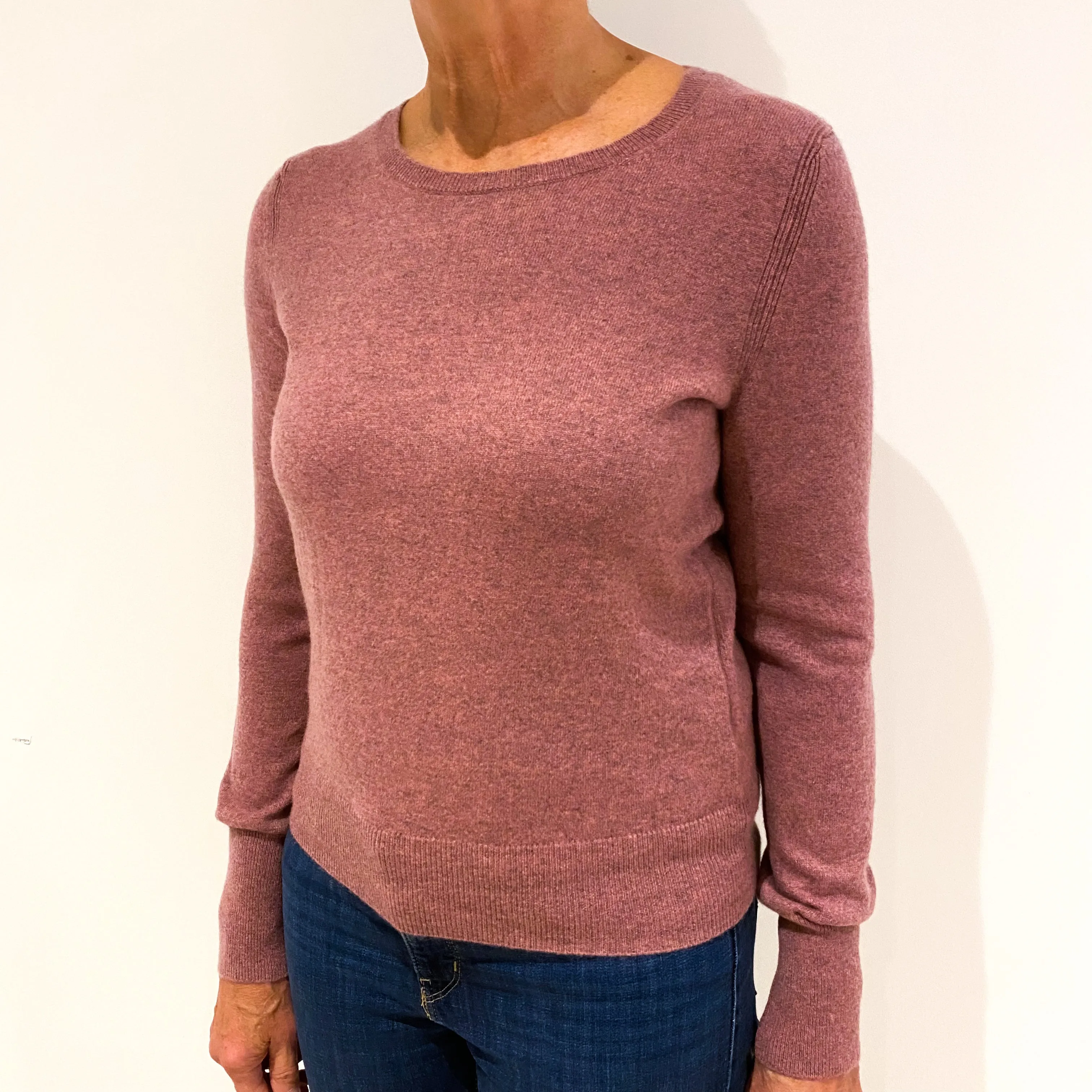 Heather Pink Cashmere Polo Neck Jumper Medium