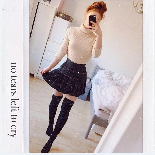 High waist plaid skirt KF2373