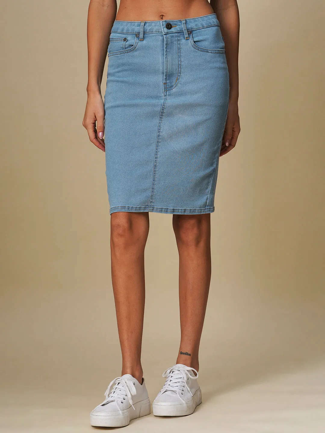 ICE WASH DENIM PENCIL SKIRT