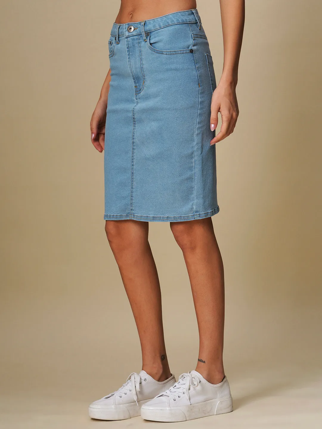 ICE WASH DENIM PENCIL SKIRT