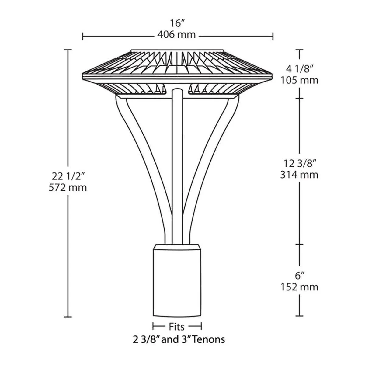 LED Post Top Light, 52 Watts, 7000 Lumens, 4000K, Post Top Mount, 120-277V, Bronze