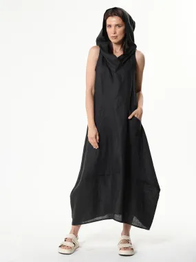 Linen Hooded Dress In Black