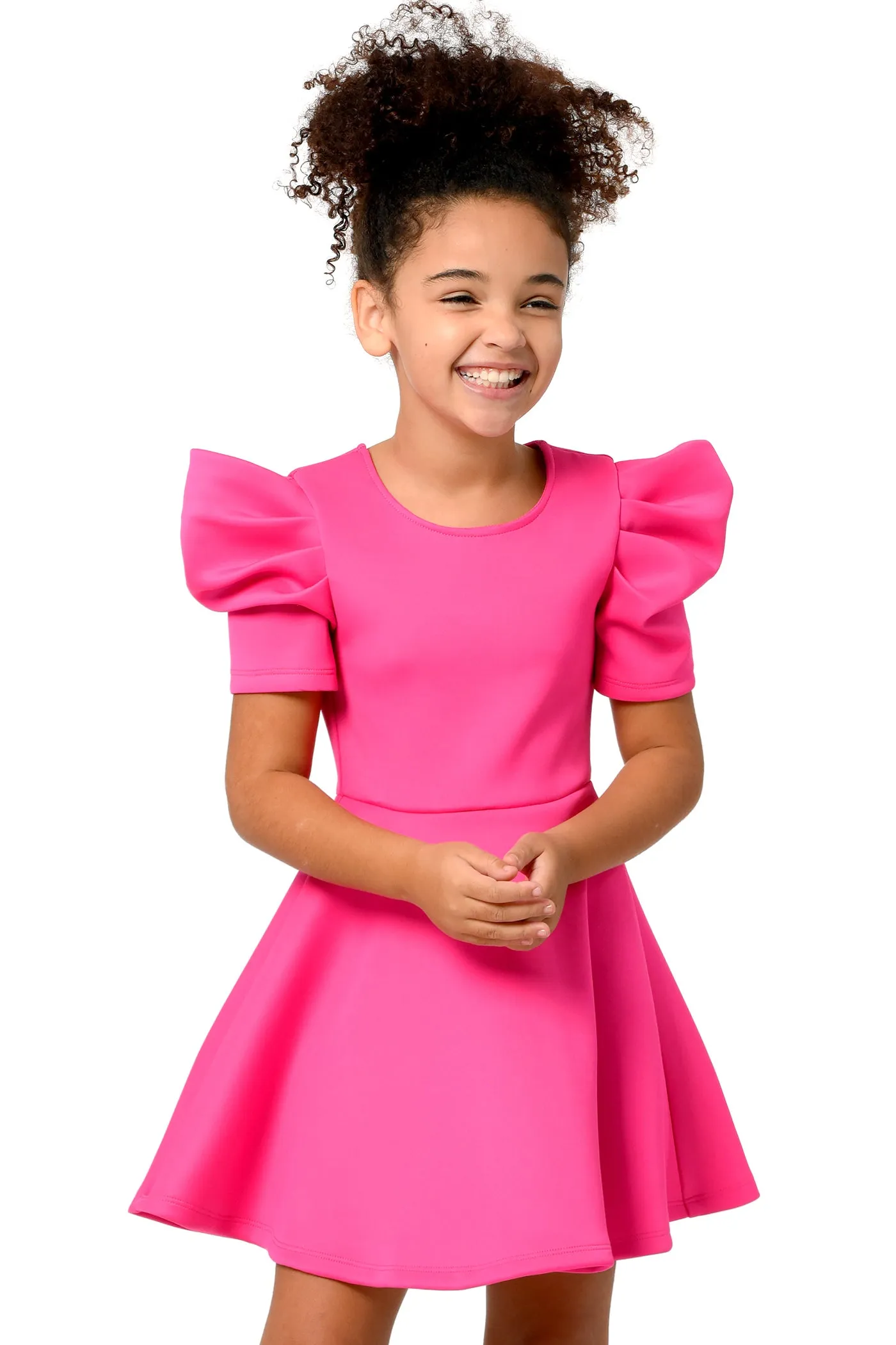 Little Girl's Dramatic Ruched Sleeve Skater Dress