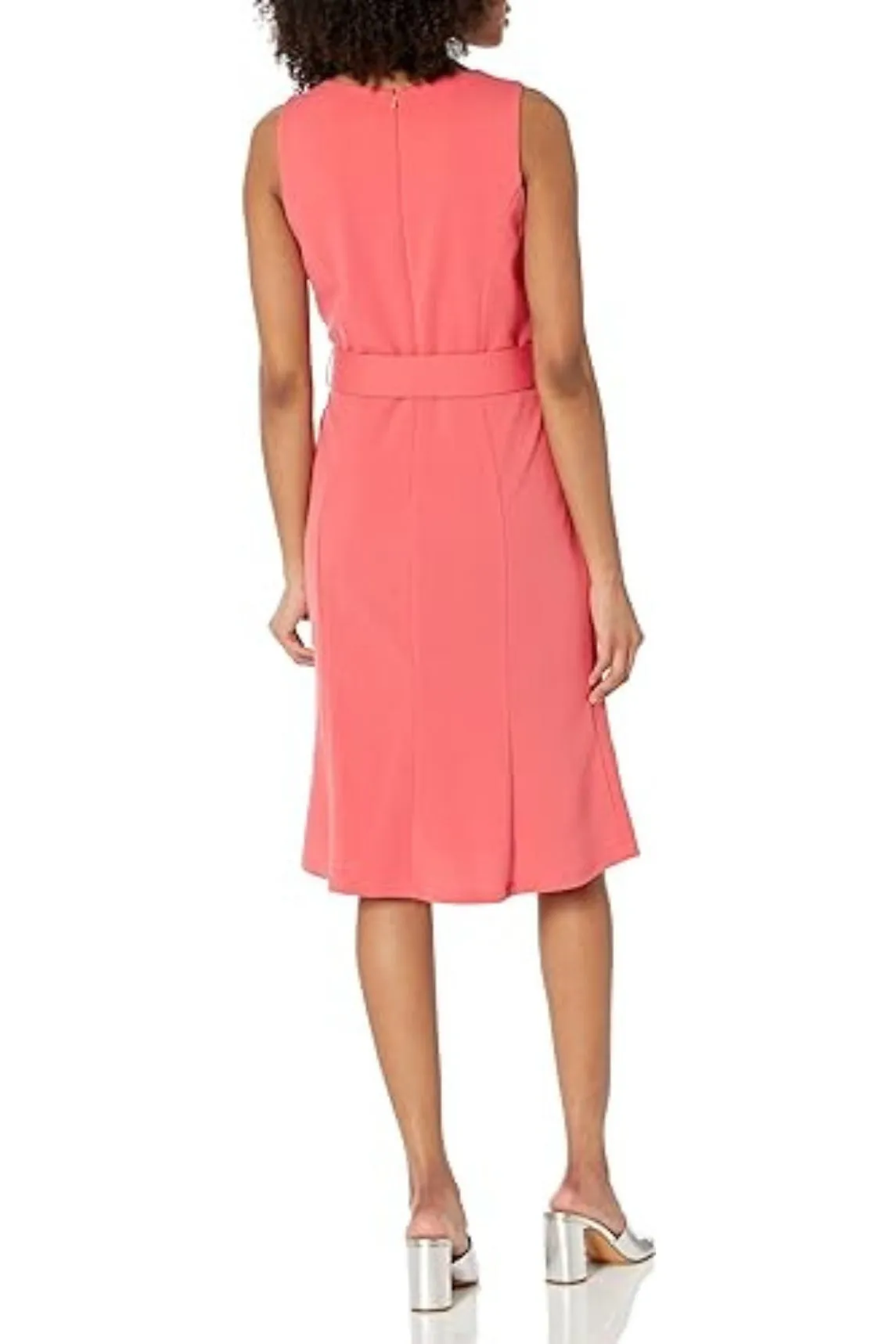 London Times Sleeveless Fluted Sheath Dress with Belt