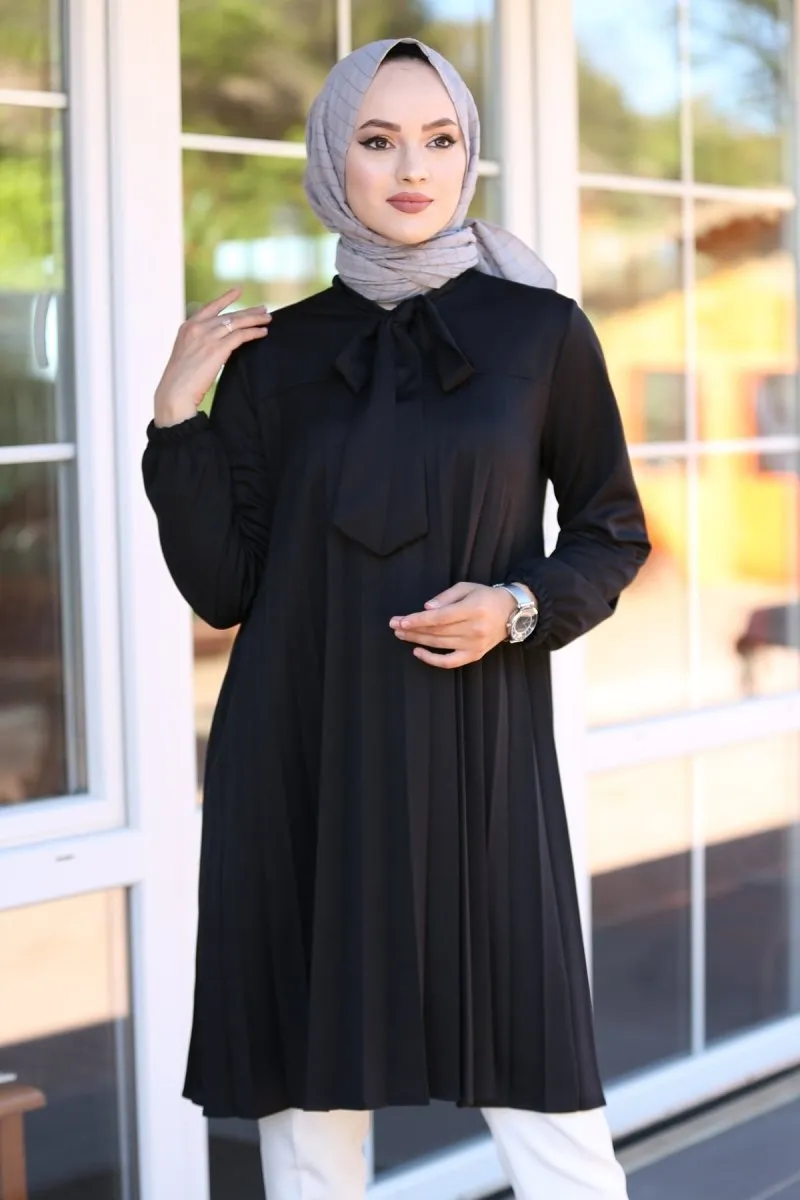 Long Black Pleated Tunic