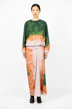 Long Draped Silk Skirt Green