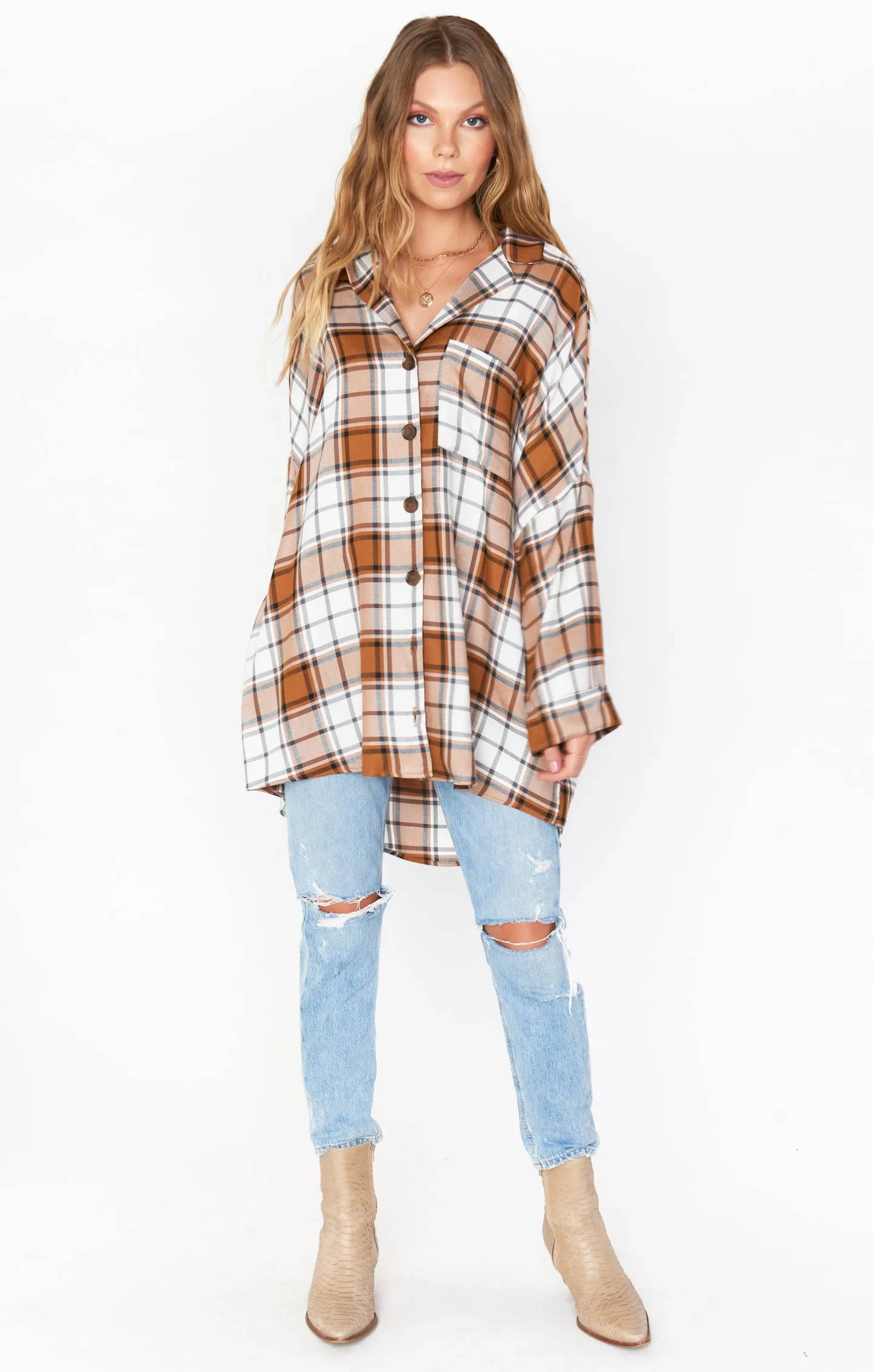 Lorolie Tunic ~ Tan Plaid