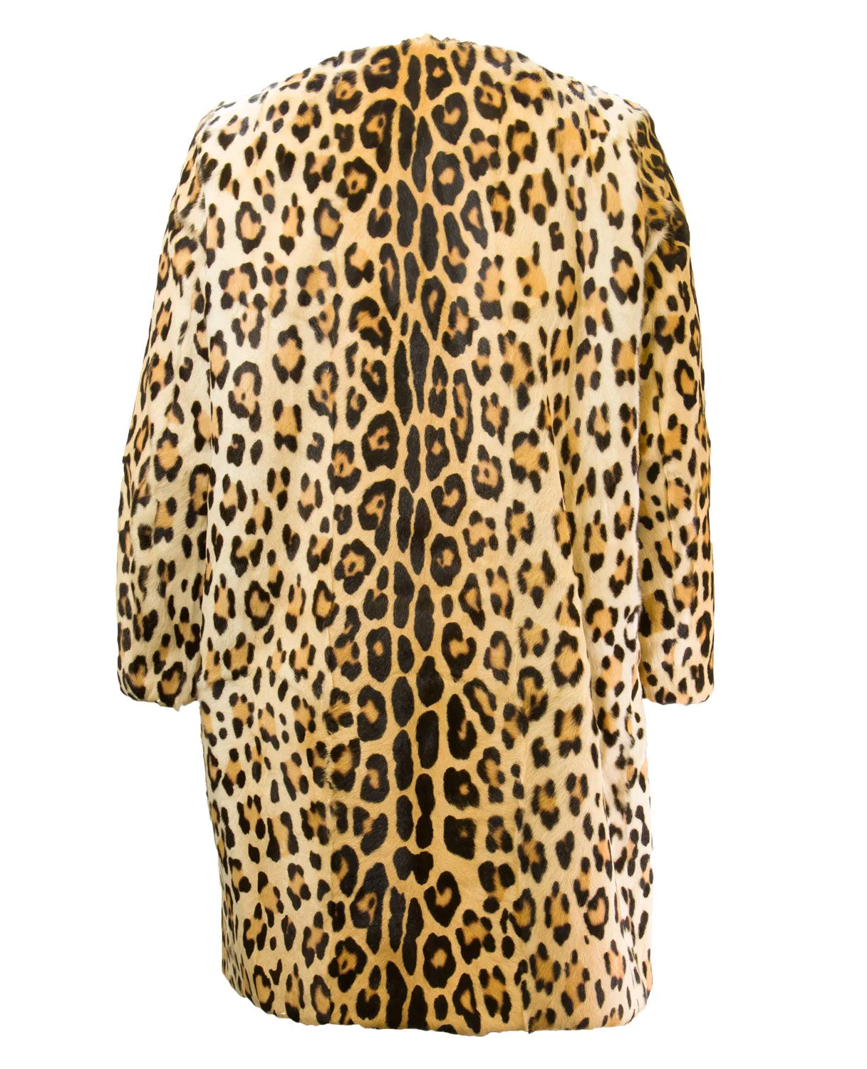 MARINA RINALDI Women's Beige Eccelso Leopard Print Goat Fur Coat 12W / 21 $8265