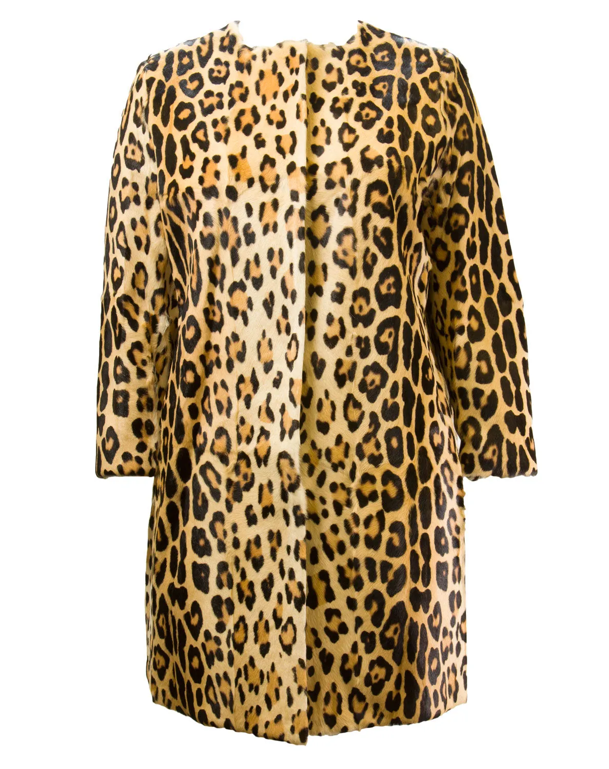 MARINA RINALDI Women's Beige Eccelso Leopard Print Goat Fur Coat 12W / 21 $8265