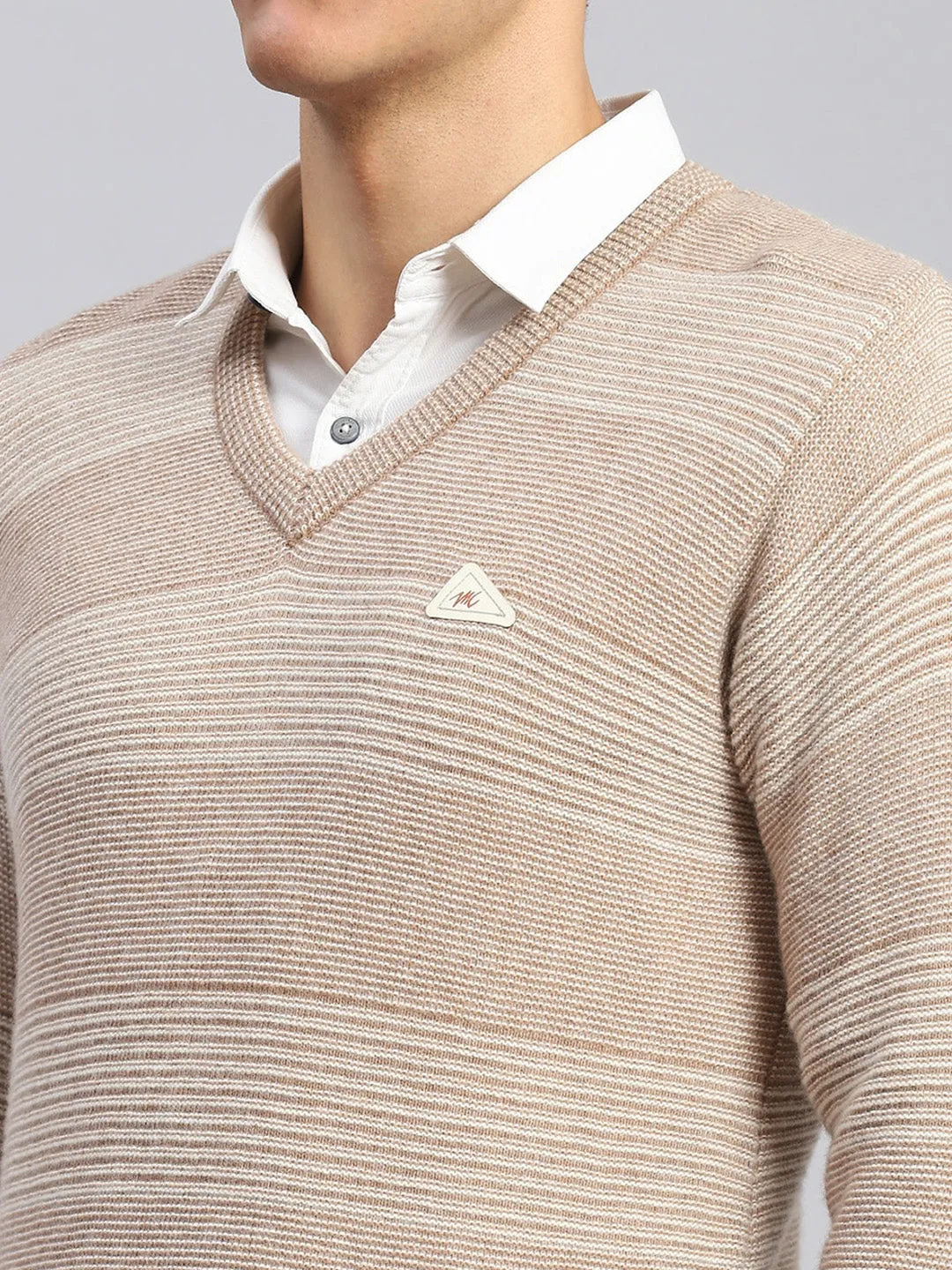 Men Beige Jaquard Lamb wool Pullover