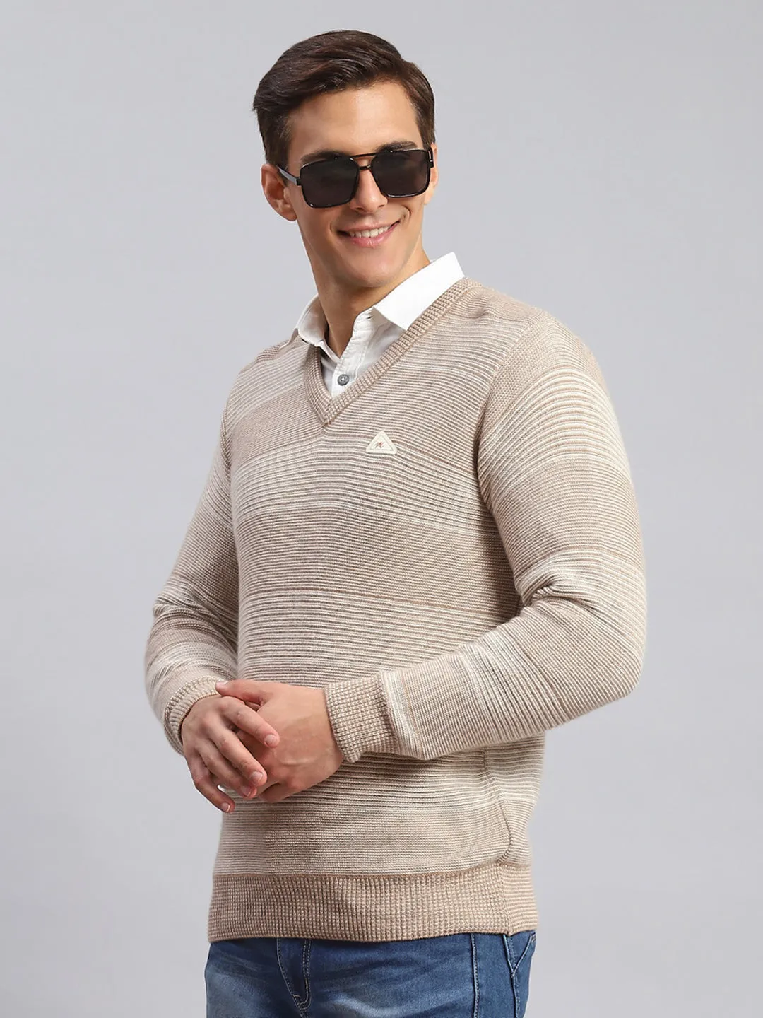 Men Beige Jaquard Lamb wool Pullover