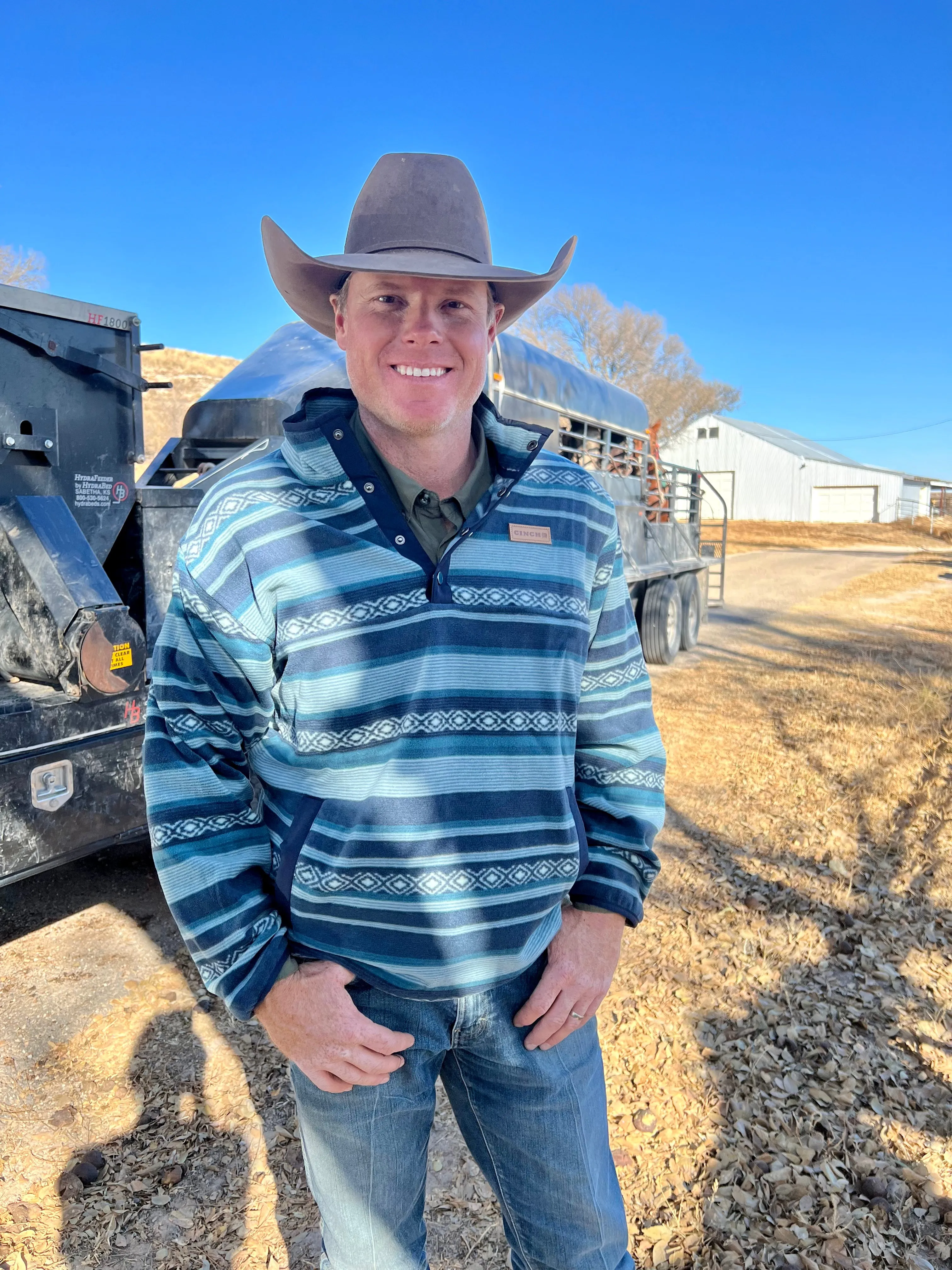 Men's Blue Striped Print Polar Fleece Pullover by Cinch