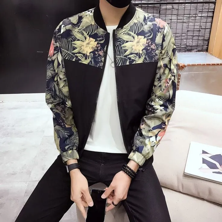 Men's Chinese Style Fashion Floral Print Bomber Jacket