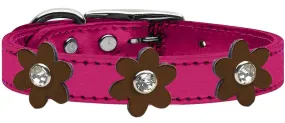 Metallic Flower Leather Collar Metallic Pink With Bronze Flowers Size 18