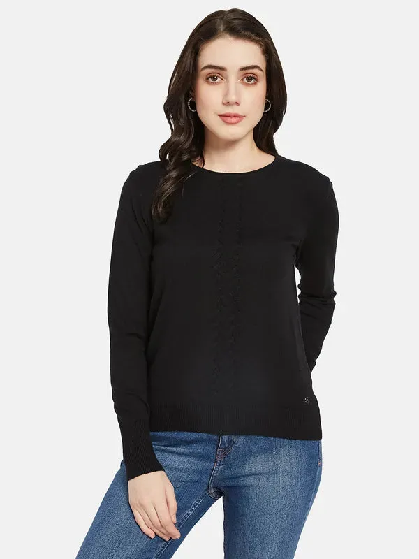 Mettle Women Black Cable Knit Pullover