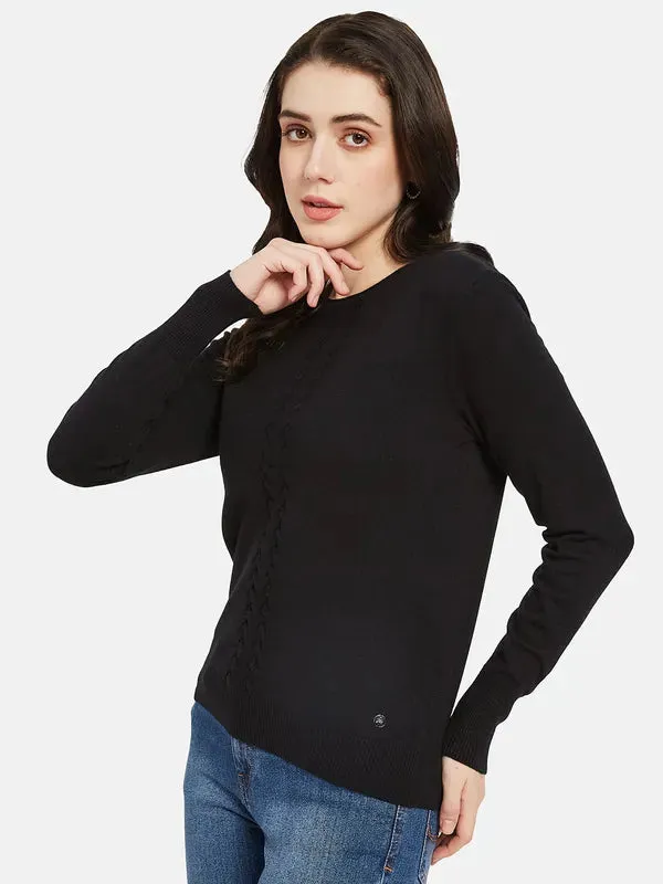 Mettle Women Black Cable Knit Pullover