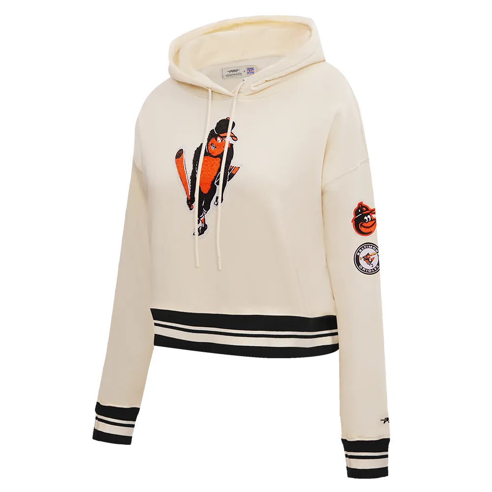 MLB BALTIMORE ORIOLES RETRO CLASSIC WOMEN'S RIB CROPPED PO HOODIE (EGGSHELL/ BLACK)