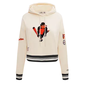 MLB BALTIMORE ORIOLES RETRO CLASSIC WOMEN'S RIB CROPPED PO HOODIE (EGGSHELL/ BLACK)