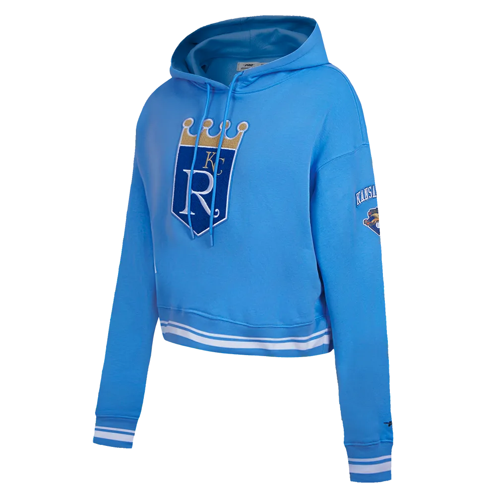 MLB KANSAS CITY ROYALS RETRO CLASSIC WOMEN'S CROPPED PO HOODIE (UNIVERSITY BLUE)