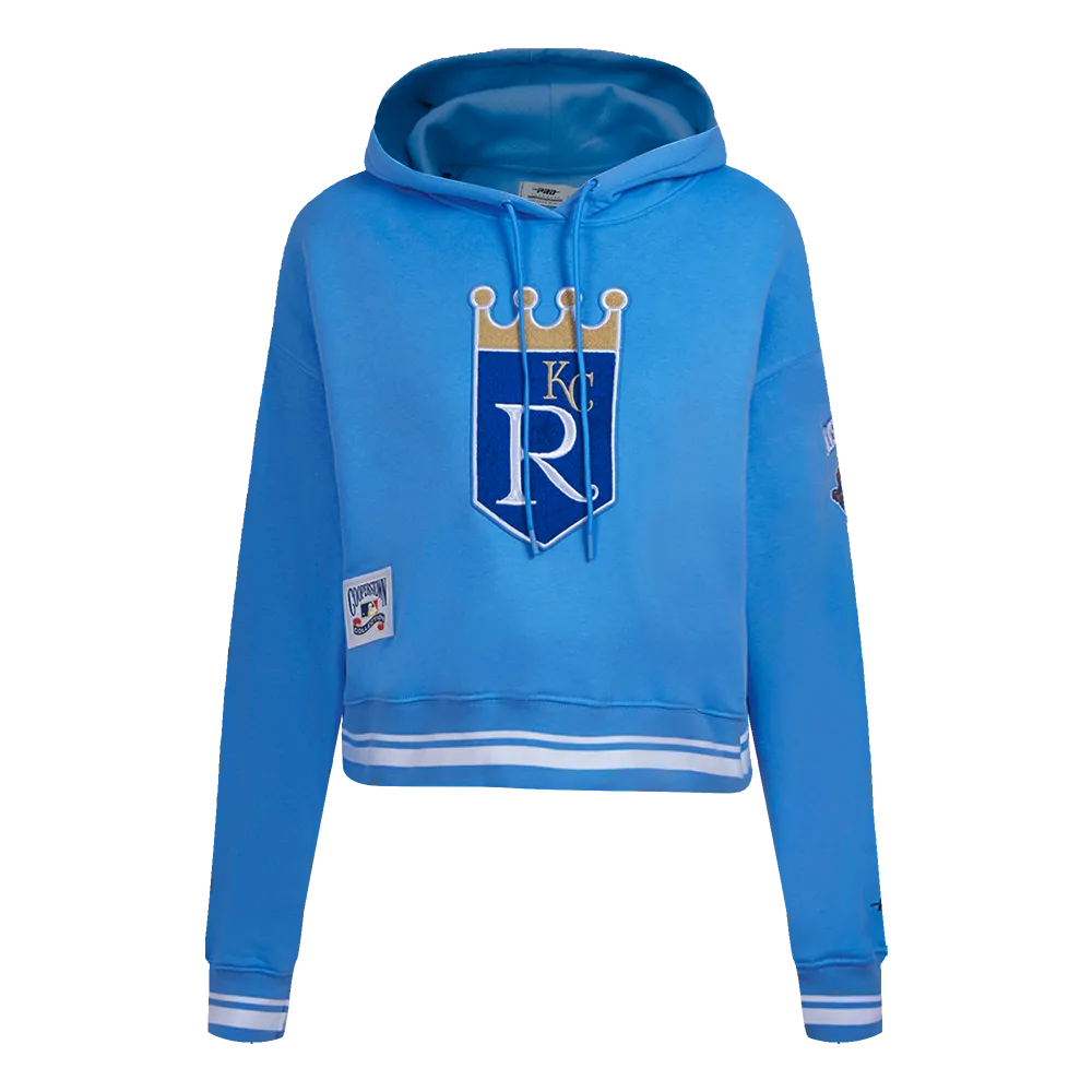 MLB KANSAS CITY ROYALS RETRO CLASSIC WOMEN'S CROPPED PO HOODIE (UNIVERSITY BLUE)