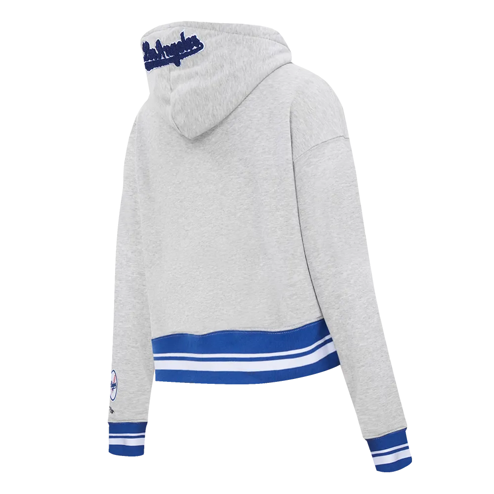 MLB LOS ANGELES DODGERS MASHUP WOMEN'S RIB CROPPED PO HOODIE (HEATHER GREY/DODGER BLUE)