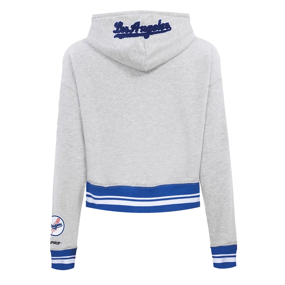 MLB LOS ANGELES DODGERS MASHUP WOMEN'S RIB CROPPED PO HOODIE (HEATHER GREY/DODGER BLUE)