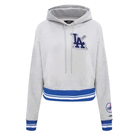 MLB LOS ANGELES DODGERS MASHUP WOMEN'S RIB CROPPED PO HOODIE (HEATHER GREY/DODGER BLUE)