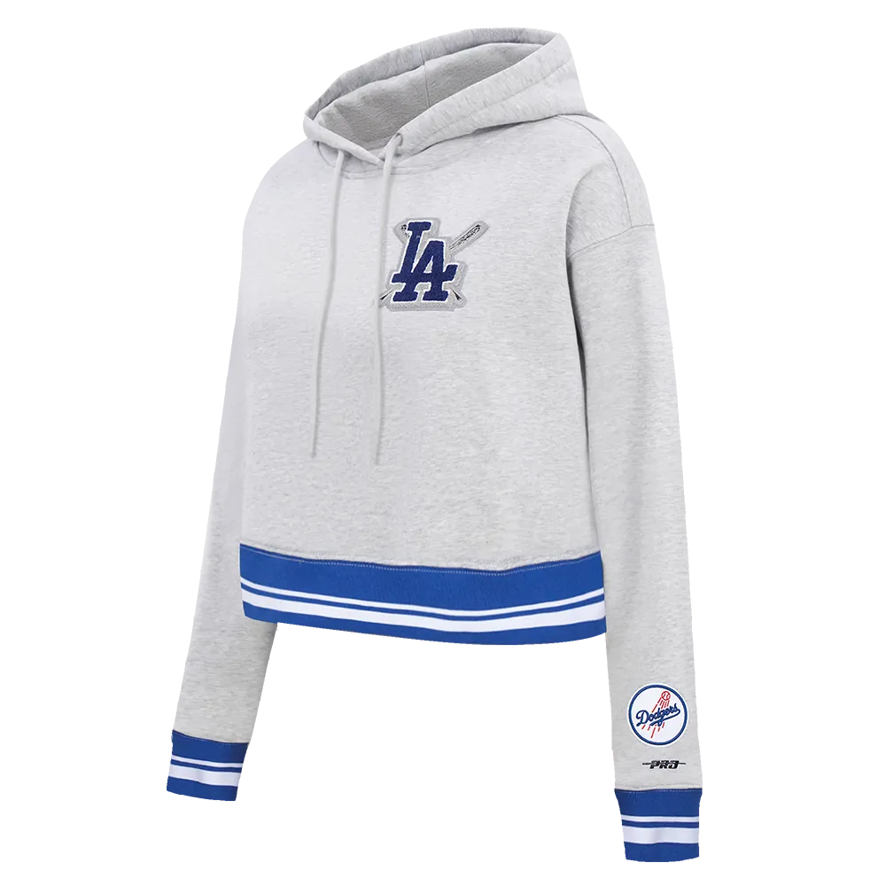 MLB LOS ANGELES DODGERS MASHUP WOMEN'S RIB CROPPED PO HOODIE (HEATHER GREY/DODGER BLUE)