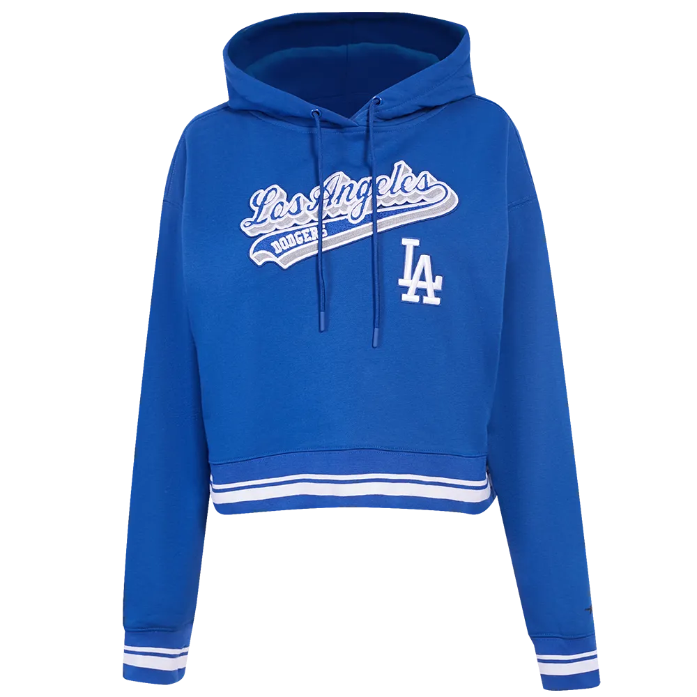 MLB LOS ANGELES DODGERS SCRIPT TAIL WOMEN'S RIB FLC CROPPED PO HOODIE (DODGER BLUE)