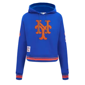 MLB NEW YORK METS RETRO CLASSIC WOMEN'S RIB CROPPED PO HOODIE (ROYAL/ORANGE/ROYAL)