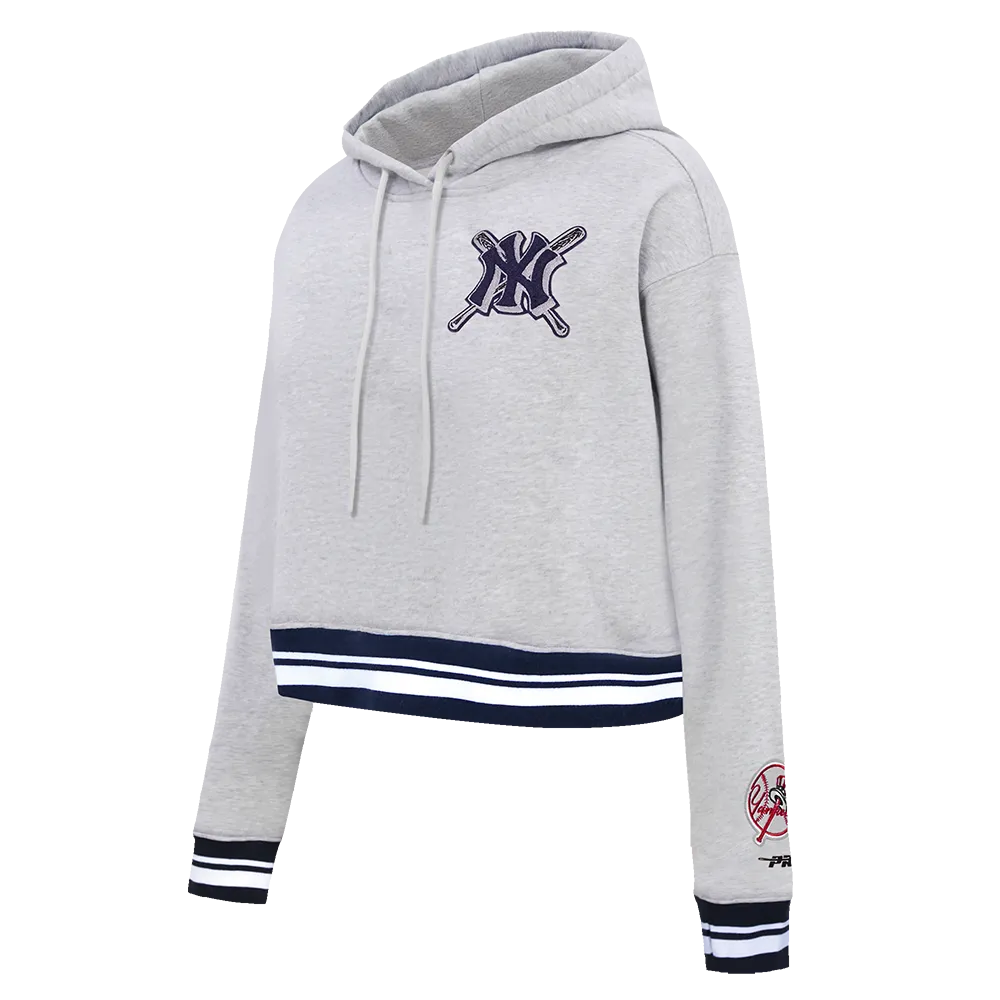 MLB NEW YORK YANKEES MASHUP WOMEN'S RIB CROPPED PO HOODIE (HEATHER GREY/MIDNIGHT NAVY)