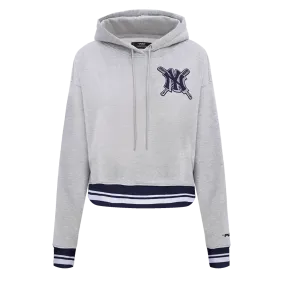 MLB NEW YORK YANKEES MASHUP WOMEN'S RIB CROPPED PO HOODIE (HEATHER GREY/MIDNIGHT NAVY)