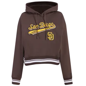 MLB SAN DIEGO PADRES SCRIPT TAIL WOMEN'S RIB FLC CROPPED PO HOODIE (BROWN)