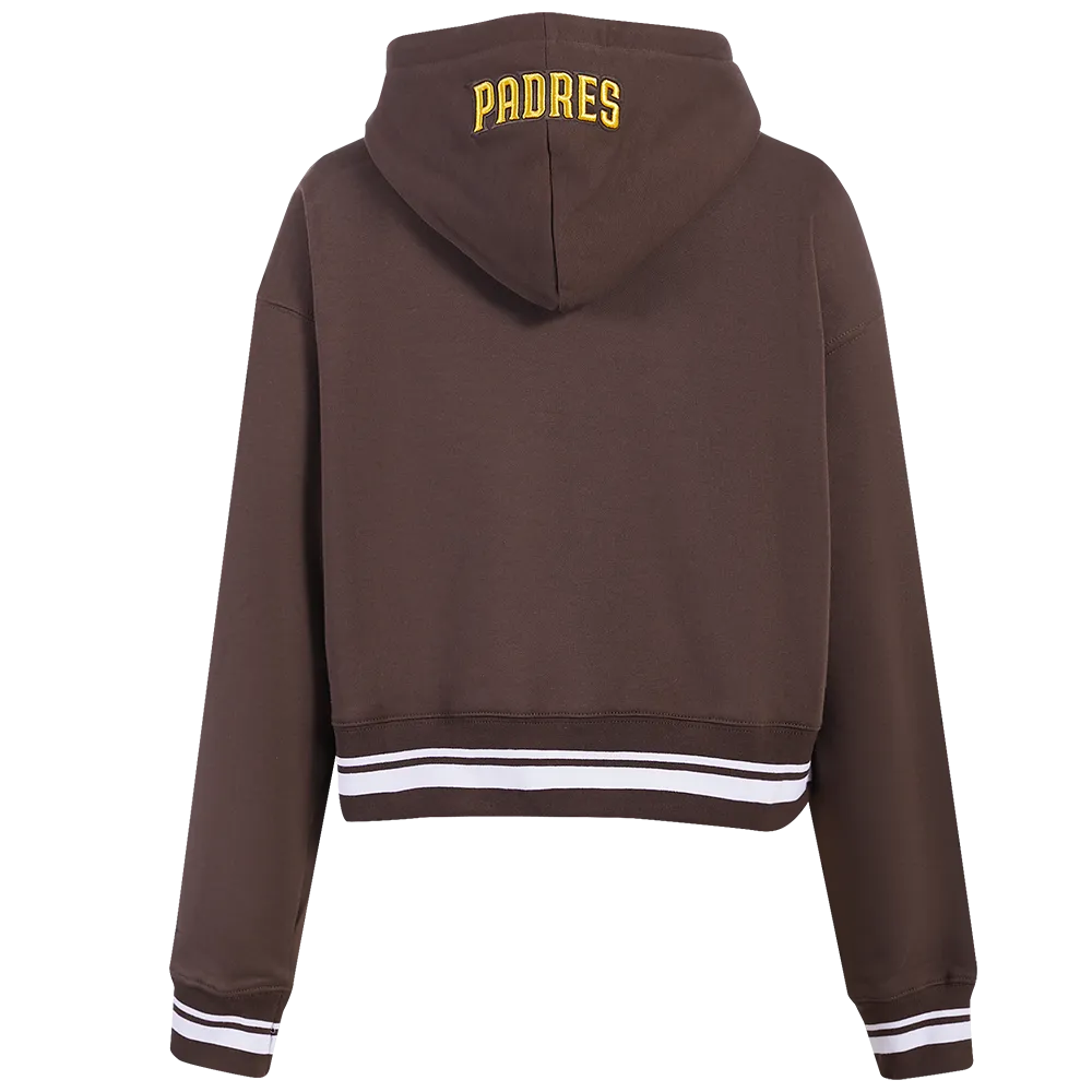 MLB SAN DIEGO PADRES SCRIPT TAIL WOMEN'S RIB FLC CROPPED PO HOODIE (BROWN)