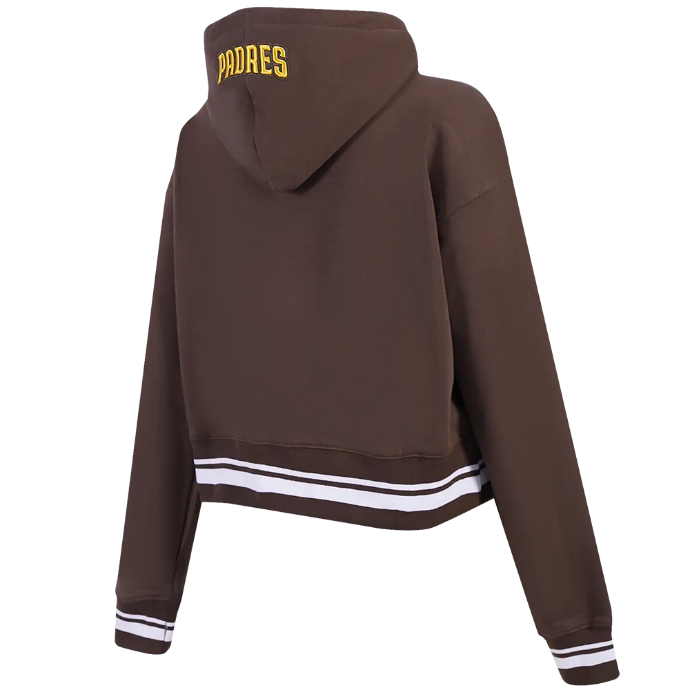 MLB SAN DIEGO PADRES SCRIPT TAIL WOMEN'S RIB FLC CROPPED PO HOODIE (BROWN)