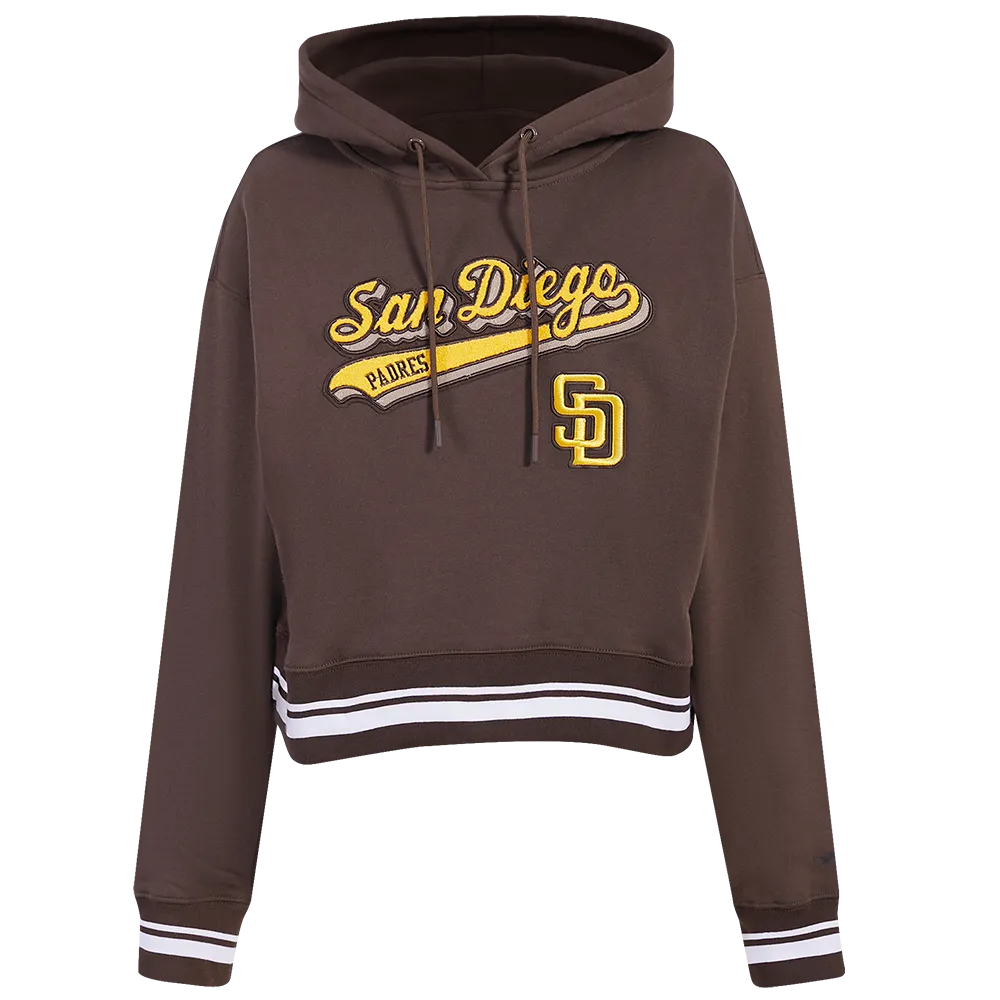 MLB SAN DIEGO PADRES SCRIPT TAIL WOMEN'S RIB FLC CROPPED PO HOODIE (BROWN)