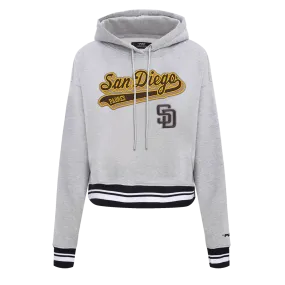 MLB SAN DIEGO PADRES SCRIPT TAIL WOMEN'S RIB FLC CROPPED PO HOODIE (HEATHER GRAY/BLACK)