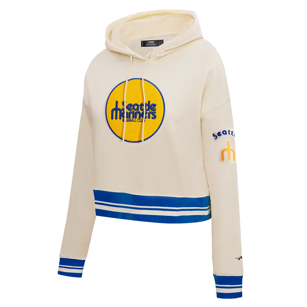 MLB SEATTLE MARINERS RETRO CLASSIC WOMEN'S RIB CROPPED PO HOODIE (EGGSHELL/ROYAL BLUE)