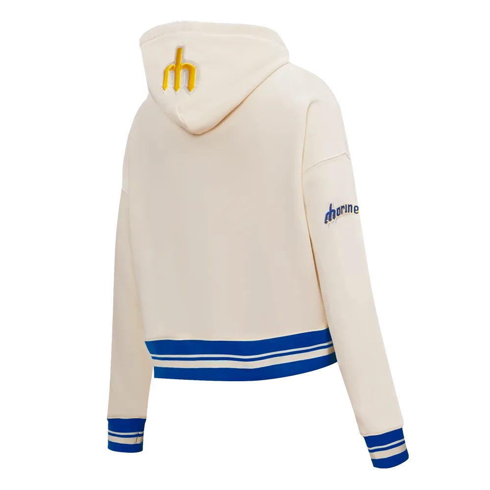 MLB SEATTLE MARINERS RETRO CLASSIC WOMEN'S RIB CROPPED PO HOODIE (EGGSHELL/ROYAL BLUE)